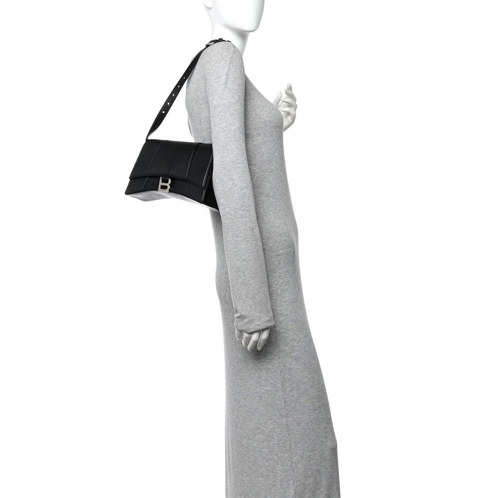Grained Calfskin Small Hourglass Sling Shoulder Bag Black