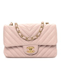 Calfskin Chevron Quilted Mini Rectangular Flap Light Pink