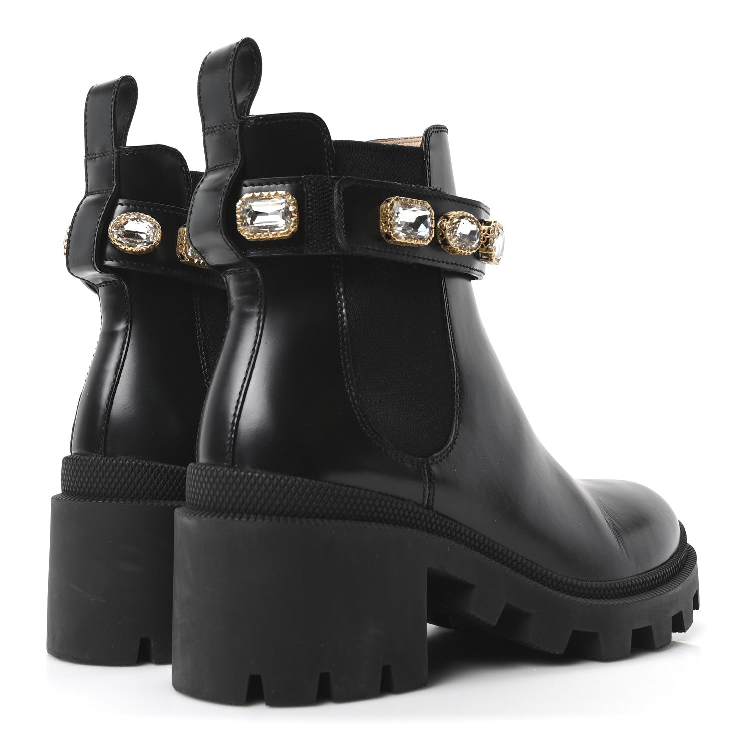 Calfskin Crystal GG Trip Chelsea Ankle Boots 35 Black