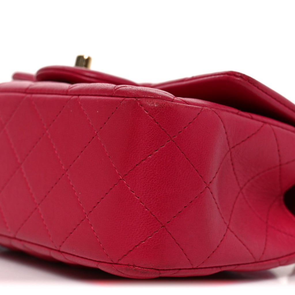 Lambskin Quilted Mini Top Handle Rectangular Flap Dark Pink