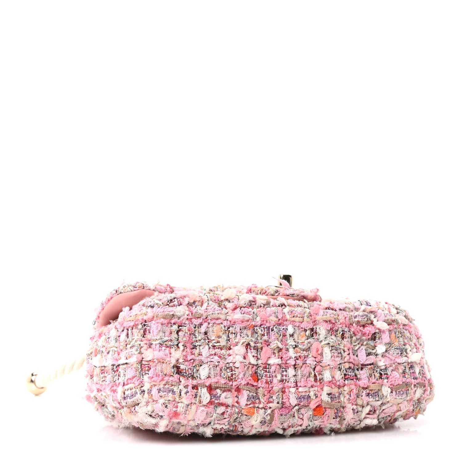 Tweed Mini Pearl Handle Flap Pink Beige Orange Ecru