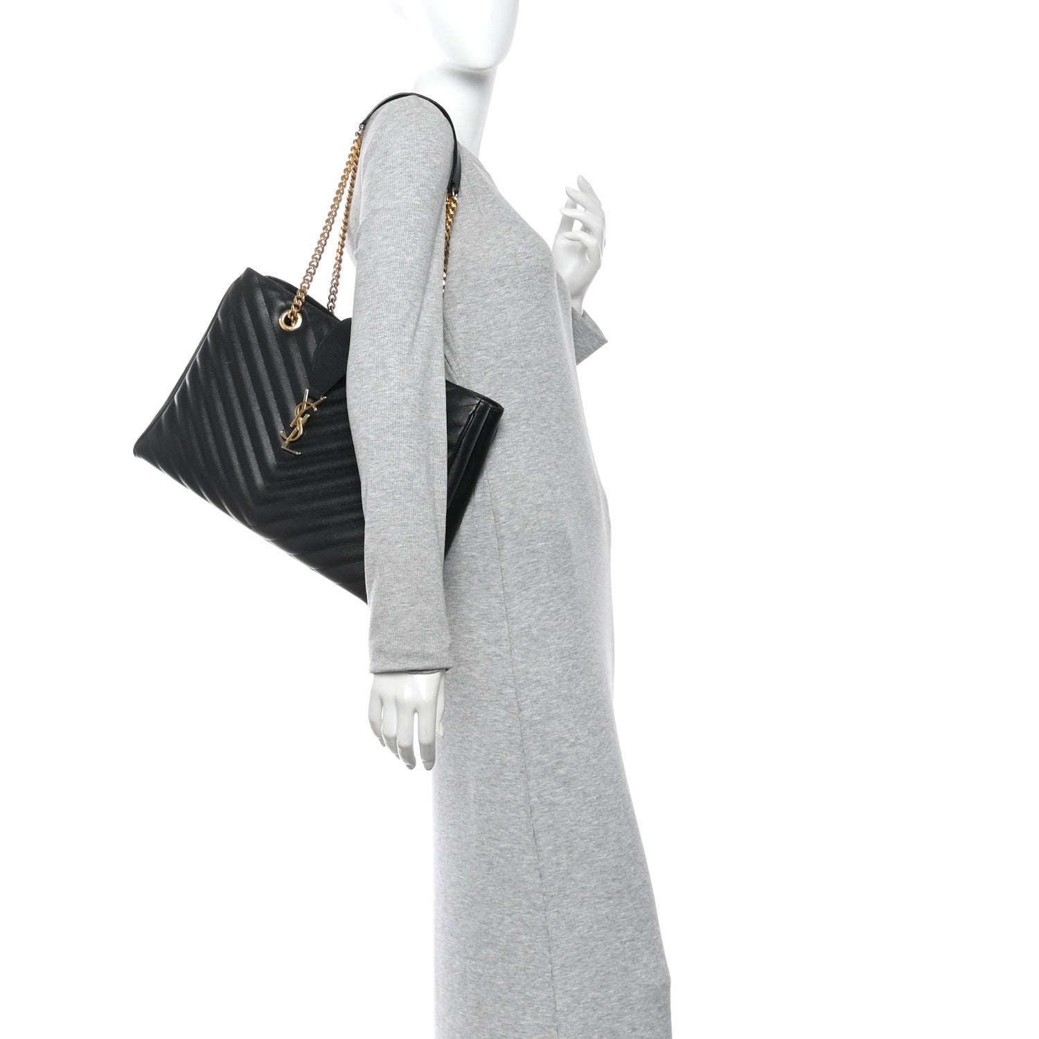 Grain De Poudre Matelasse Chevron Monogram Shopping Bag Black