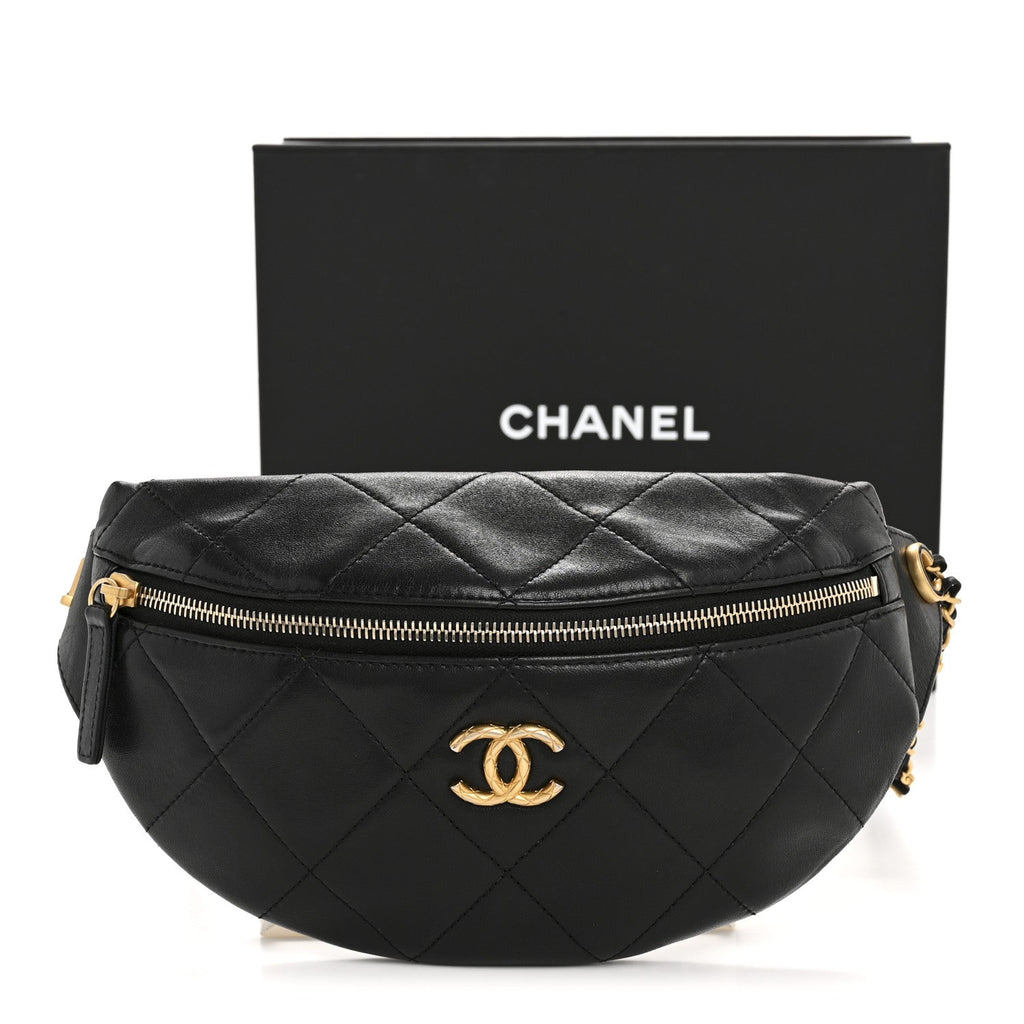 Lambskin Enamel Quilted Waist Bag Black