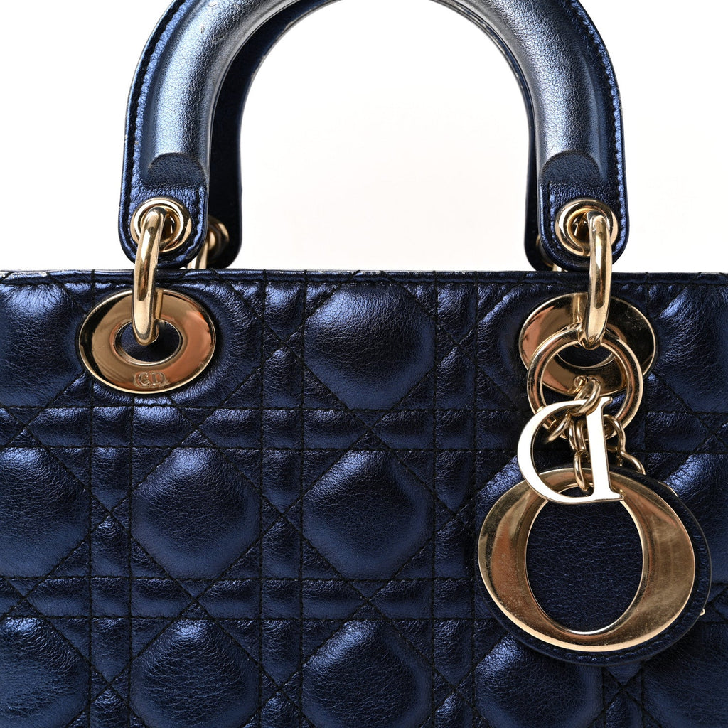 Metallic Lambskin Cannage Small My ABCDior Lady Dior Blue