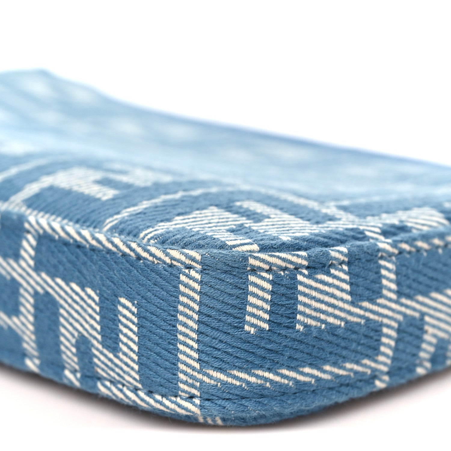 Denim Effect Fabric Jacquard FF Baguette Pouch Blue