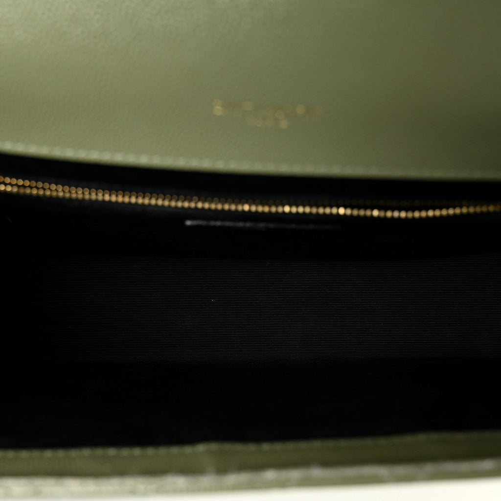 Grain De Poudre Textured Mixed Matelasse Large Triquilt Monogram Satchel Light Sage