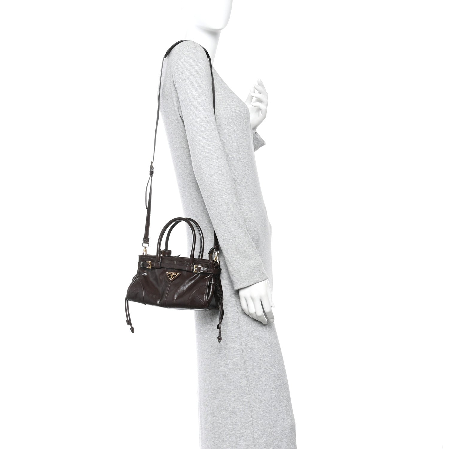 Glossy Calfskin Triangle Mini Bonnie Shoulder Bag Moro
