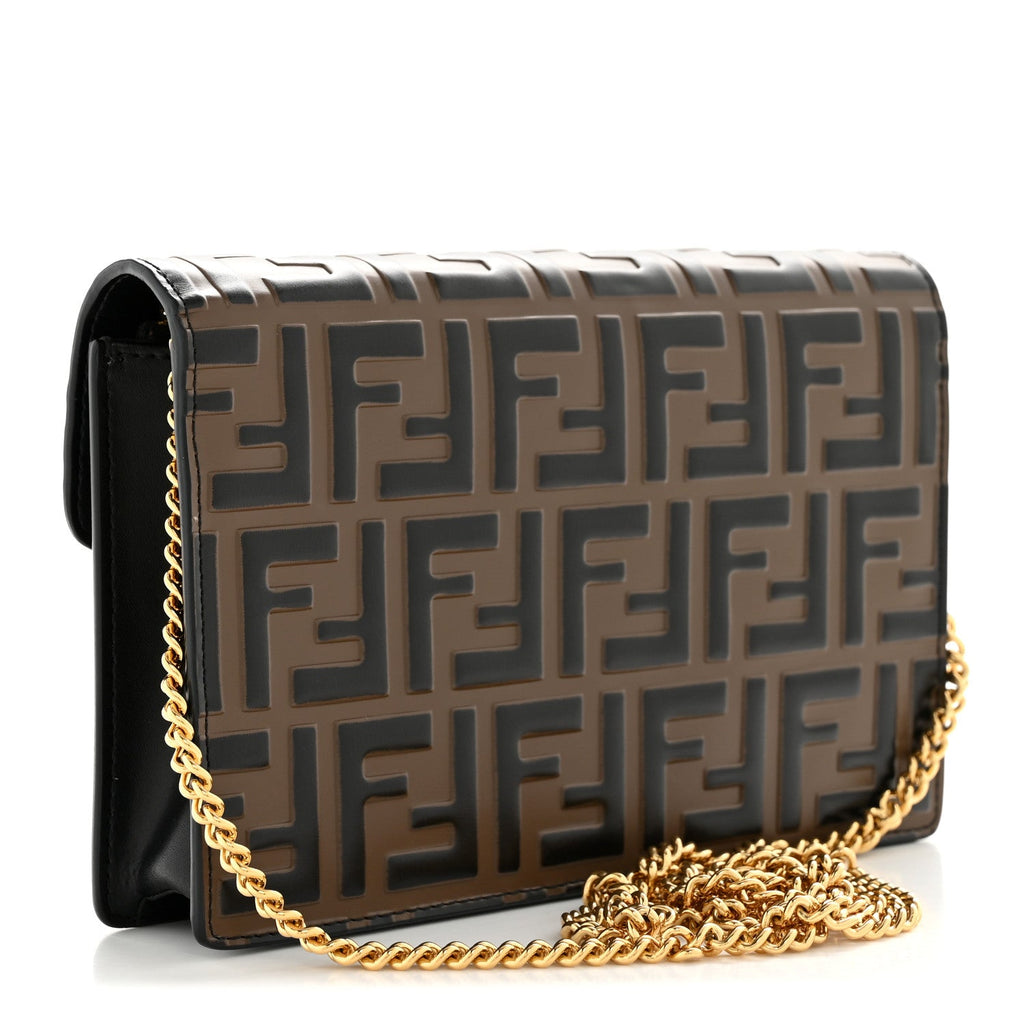 Vitello Cruise F is Fendi Bi-Color FF 1974 Embossed Medium Envelope Wallet On Chain Black Maya
