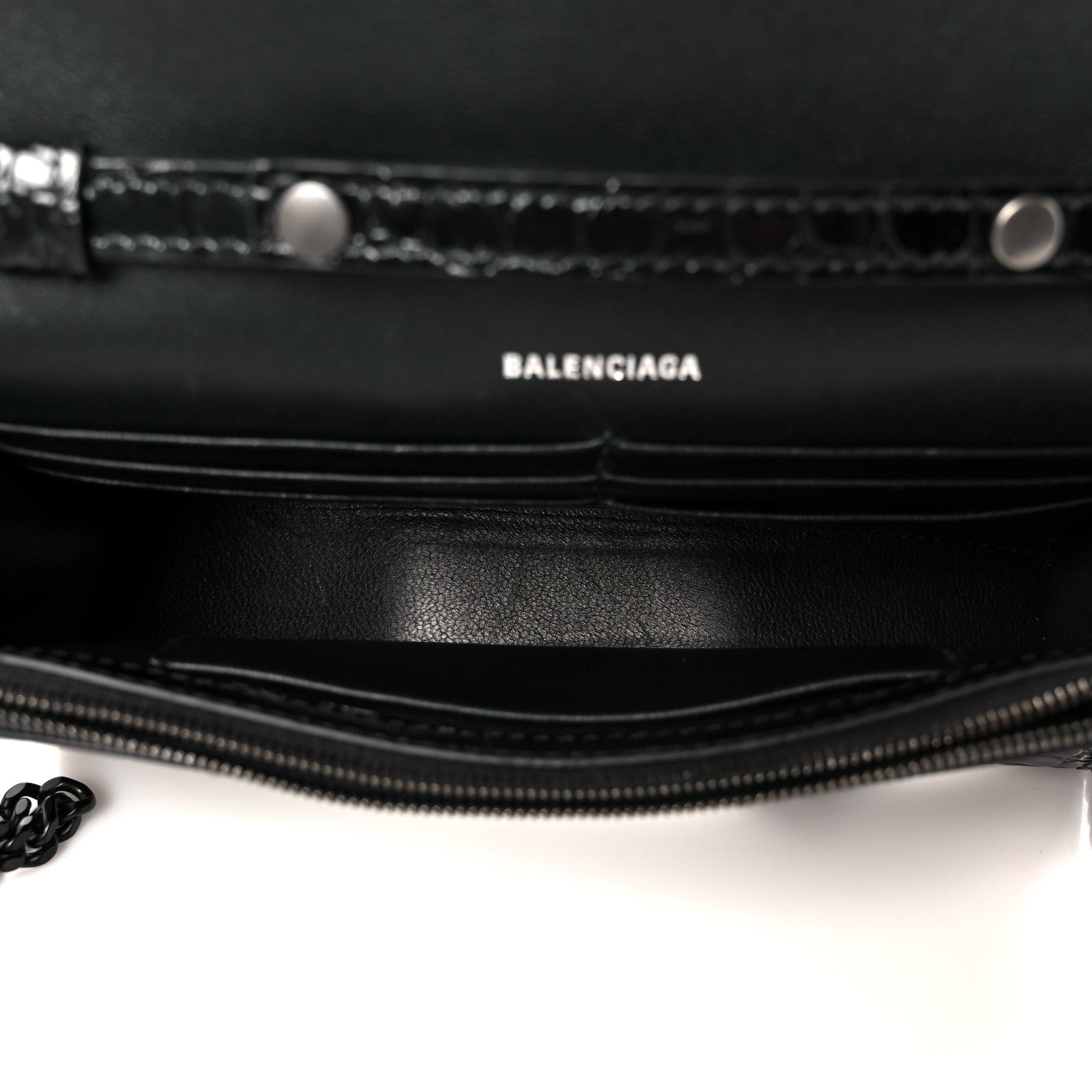 Shiny Calfskin Monochrome Crocodile Embossed Hourglass Chain Bag Black