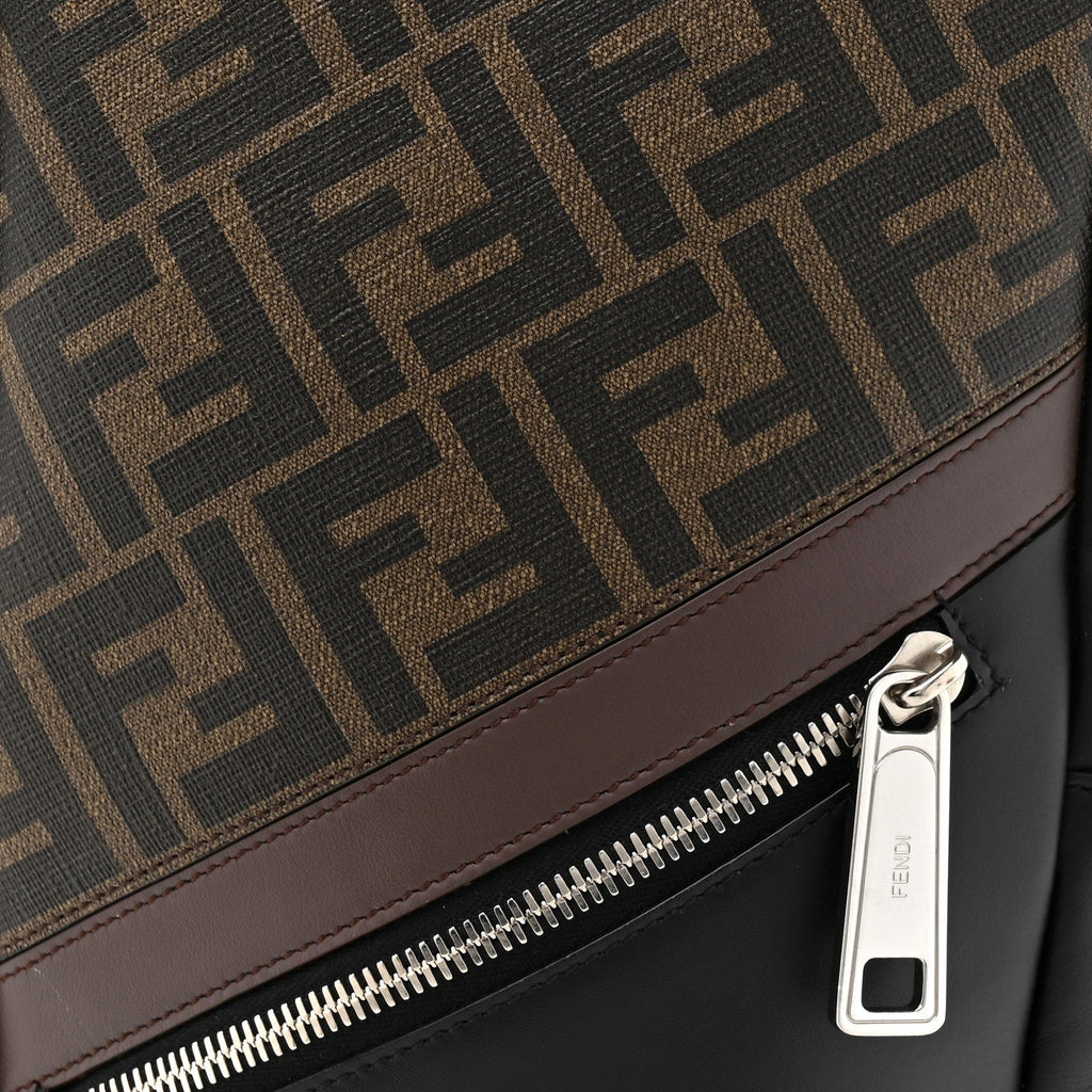 Glazed Fabric Vitello Liberty FF 1974 Diagonal Sling Bag Tobacco Moresco Black