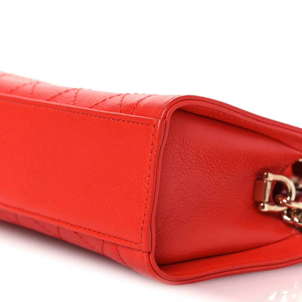Grained Calfskin Stitched Mini Label Click Shopper Tote Red