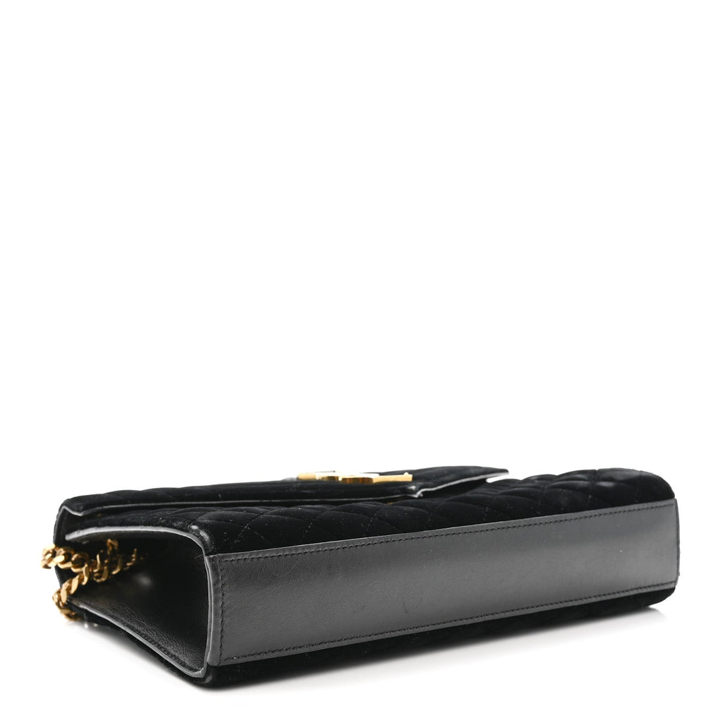 Velvet Tri-Quilt Monogram Medium College Bag Black