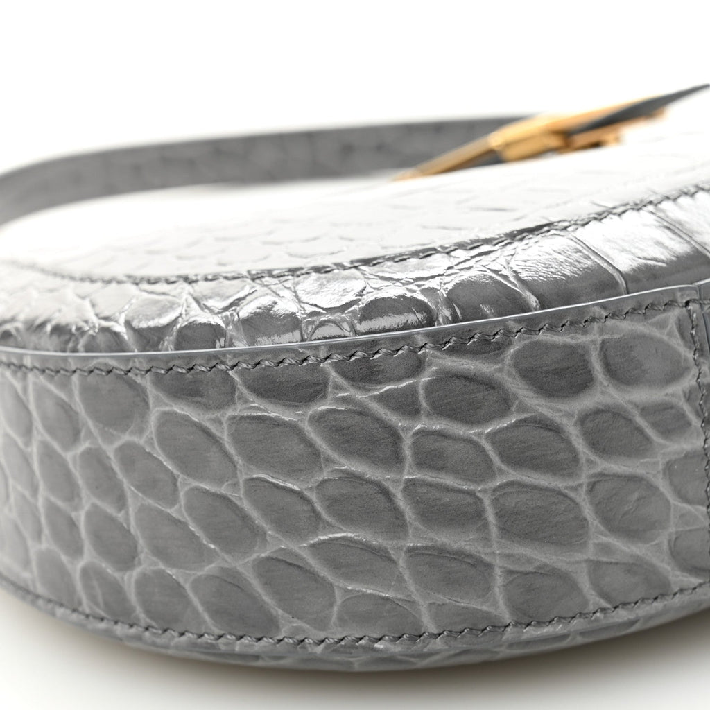 Calfskin Crocodile Embossed Large Greca Goddess Bag Charcoal