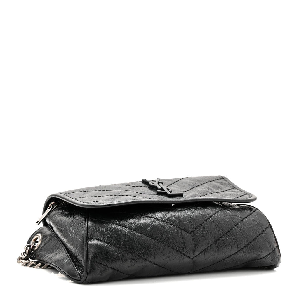 Crinkled Calfskin Matelasse Monogram Niki Body Bag Black