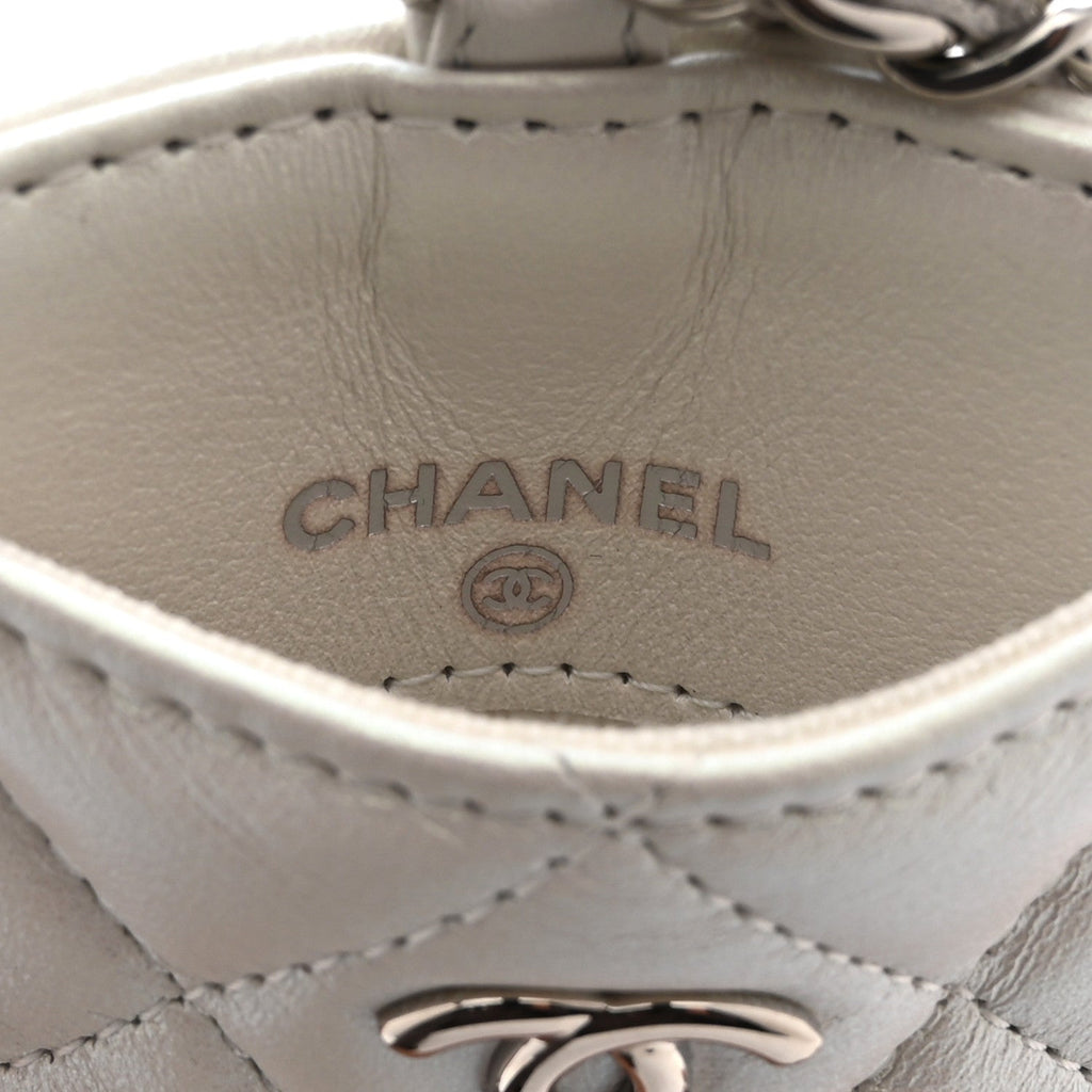 Iridescent Lambskin Quilted Coco Bow  Holder On Chain White