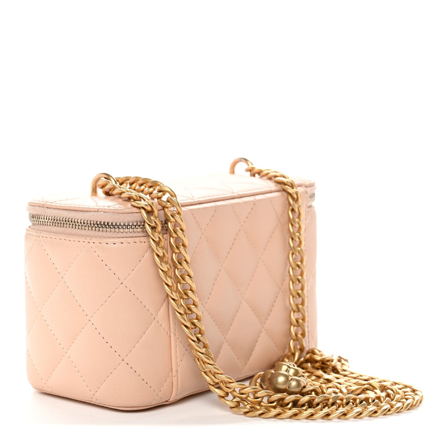 Lambskin Quilted Sweet Camellia Small Vanity Case With Chain Pink