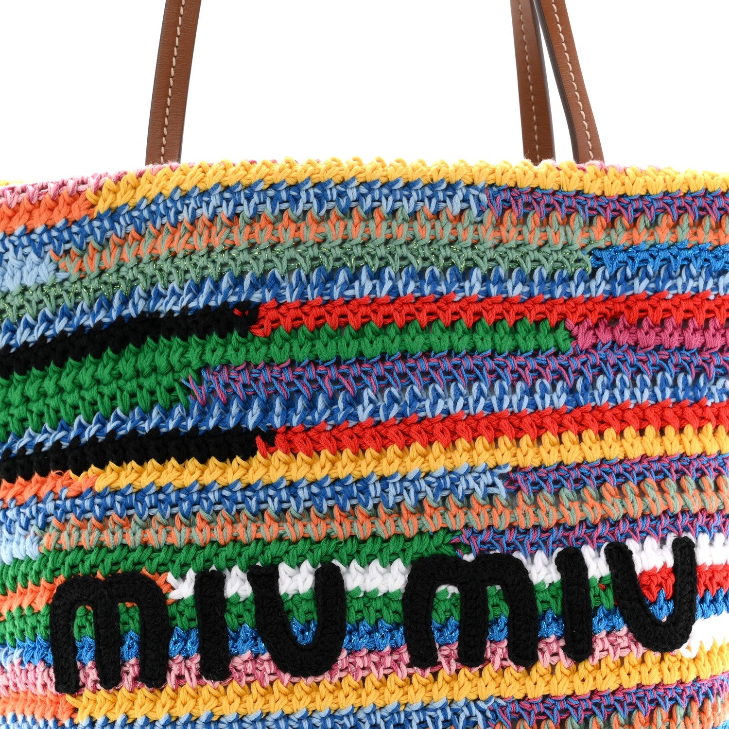 Cotton Crochet Stripe Vertical Tote Bag Multicolor
