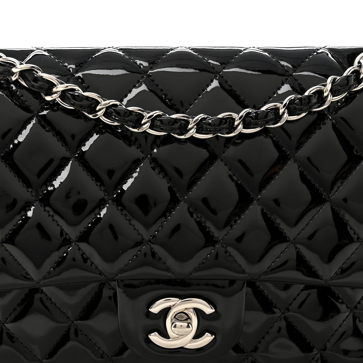 Patent Quilted Medium Double Flap Black