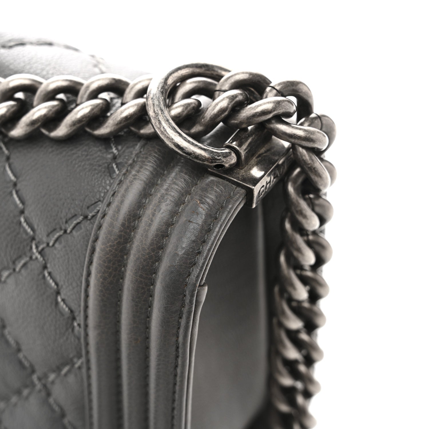 Calfskin Double Stitch Medium Boy Flap Grey