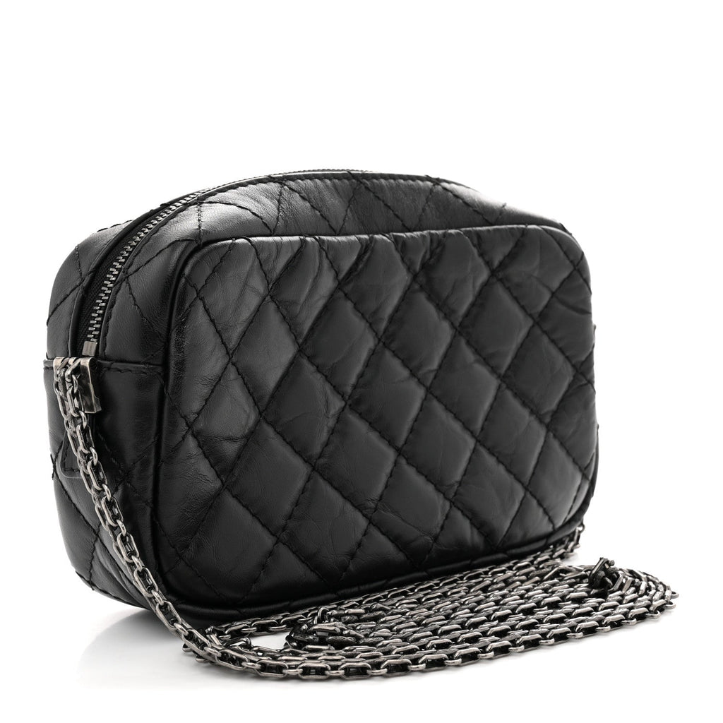 Aged Calfskin Quilted Mini Reissue Camera Case Black