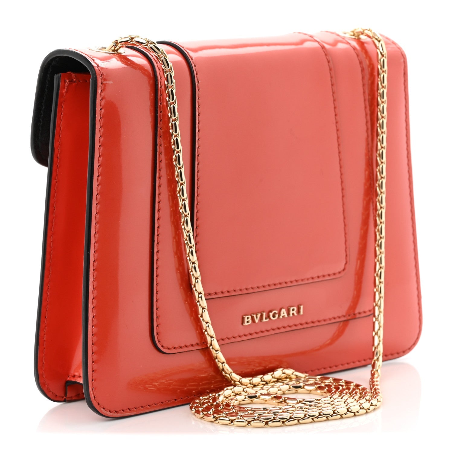 Metallic Calfskin Small Serpenti Forever Snake Strap Crossbody Bag Orange