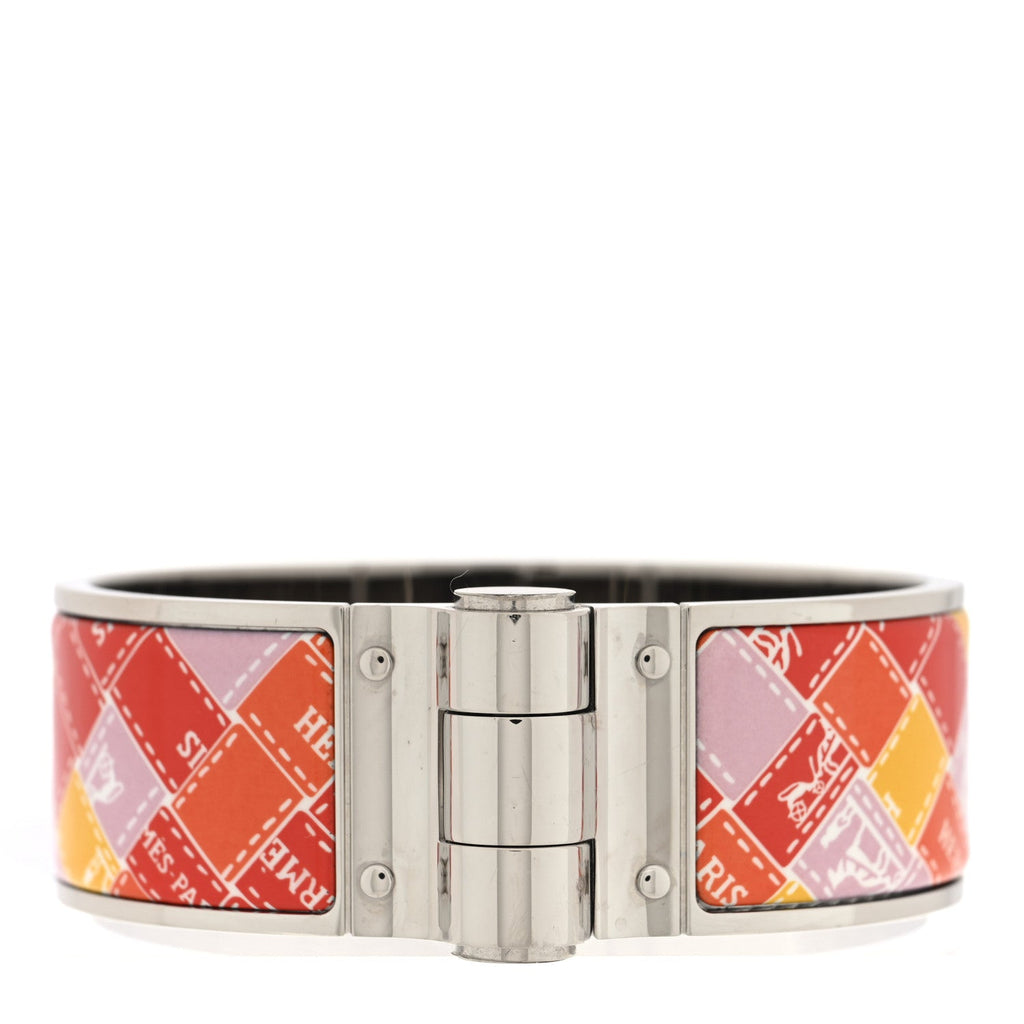 Enamel Printed Wide Square Bolduc Hinged Bracelet S Life In Orange