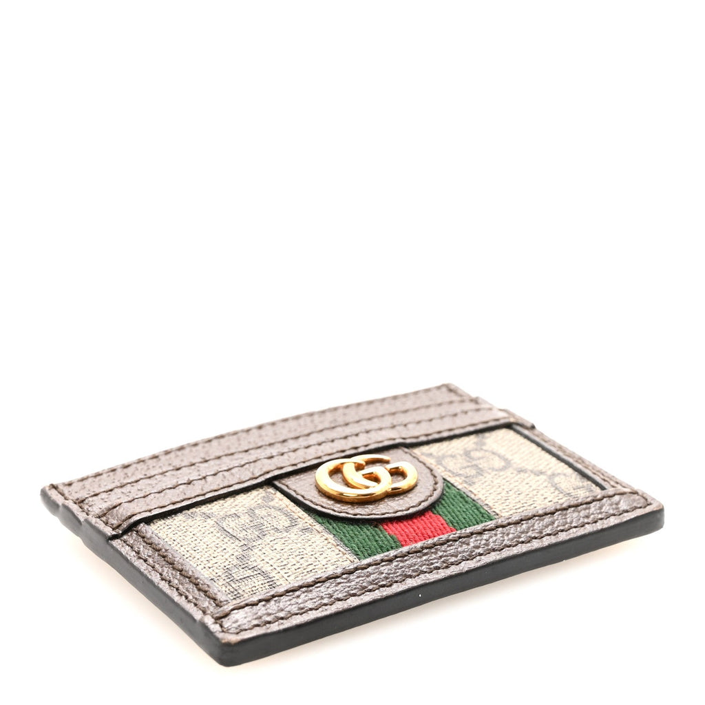 GG Supreme Monogram Textured Dollar Calfskin Ophidia  Holder Beige Ebony New Acero