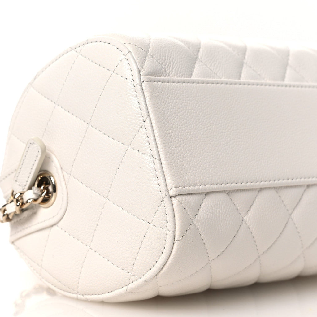 Caviar Quilted Barrel Clutch With Chain White