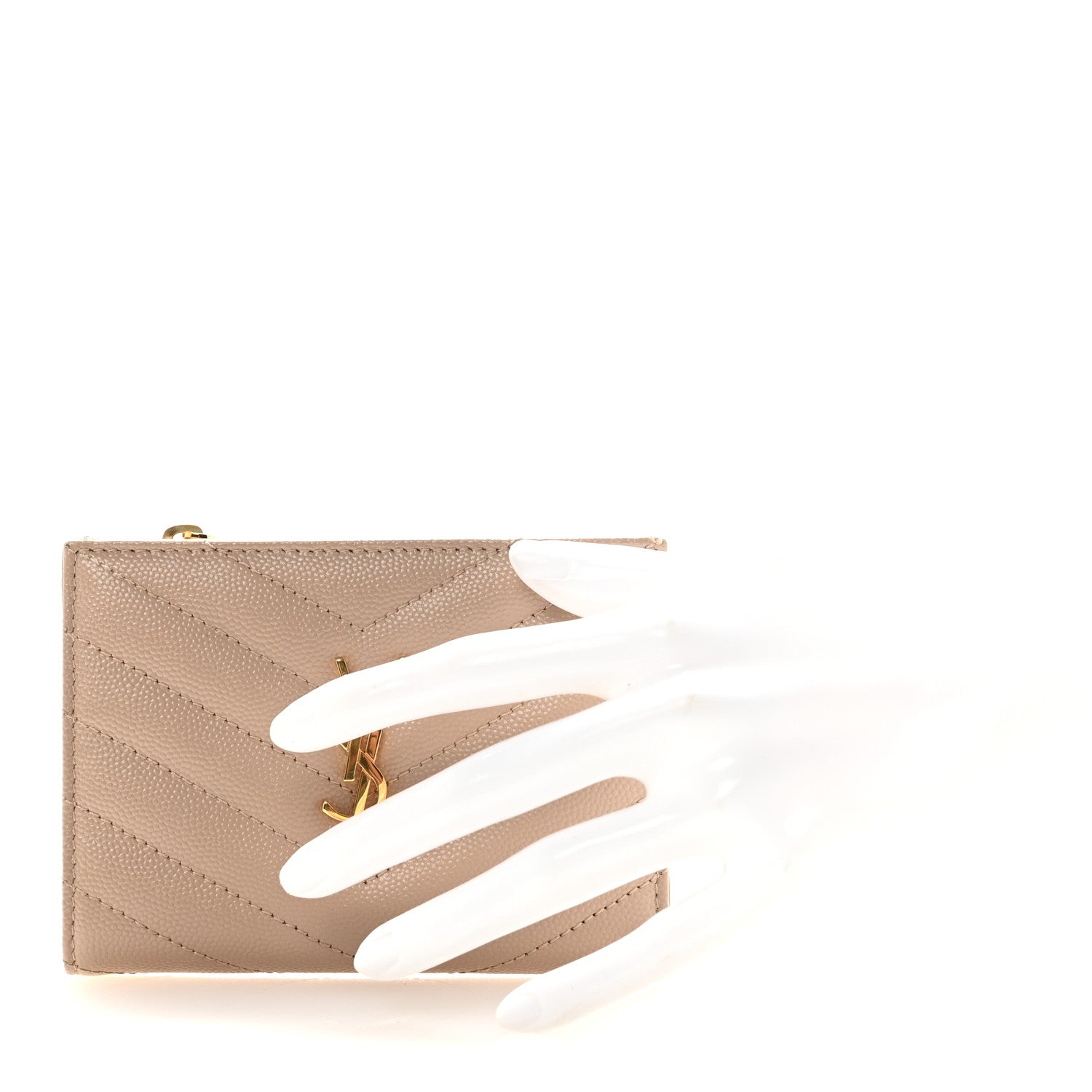 Grain De Poudre Matelasse Chevron Monogram Zipped  Case Dark Beige