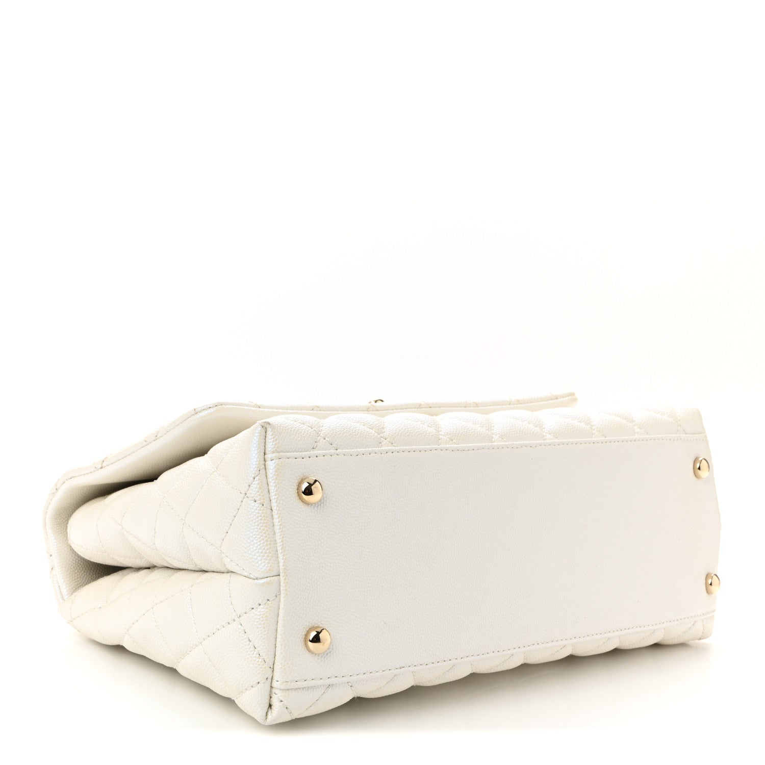 Iridescent Caviar Quilted Small Coco Handle Flap White