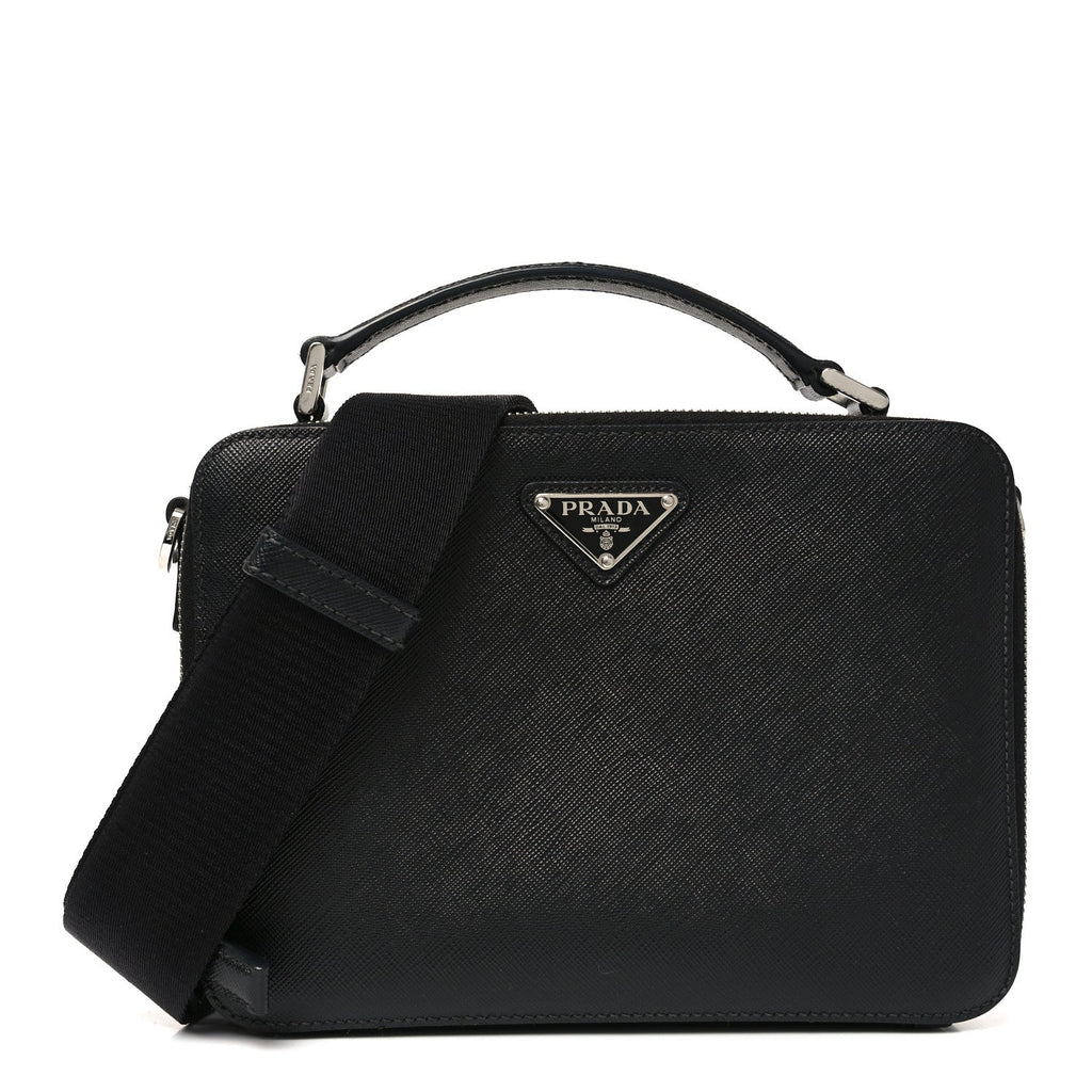 Saffiano Travel Medium Brique Crossbody Bag Black