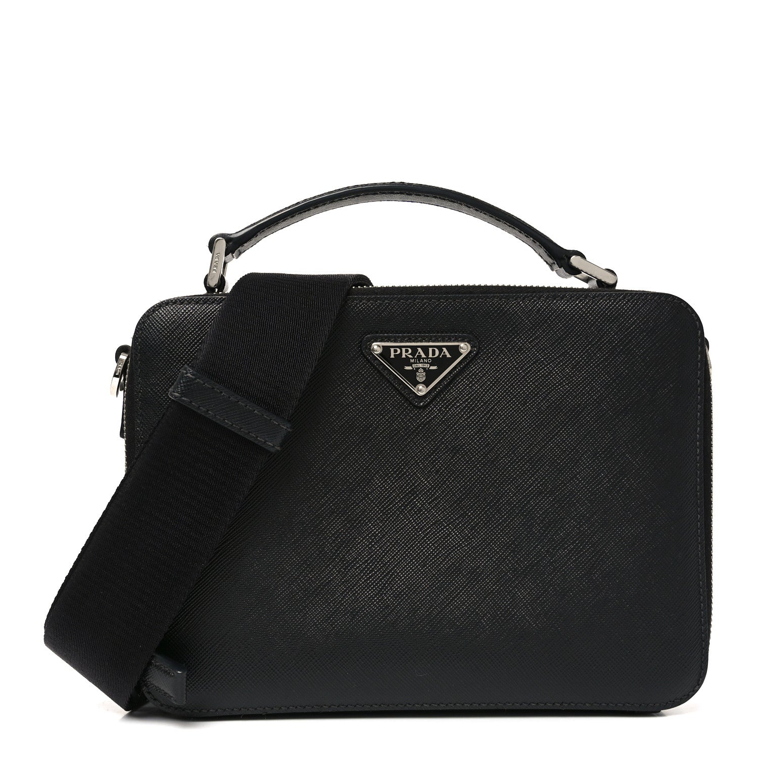 Saffiano Travel Medium Brique Crossbody Bag Black