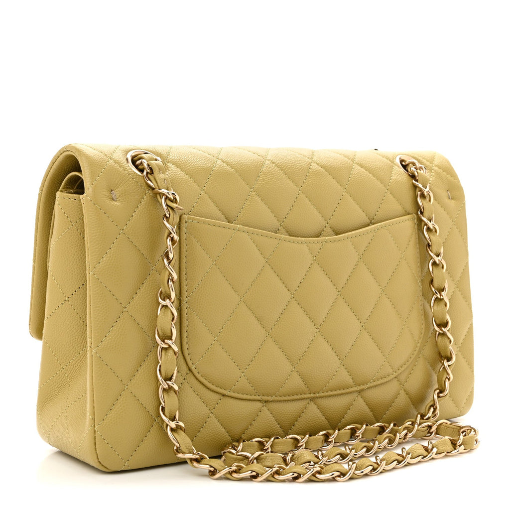 Caviar Quilted Medium Double Flap Light Green