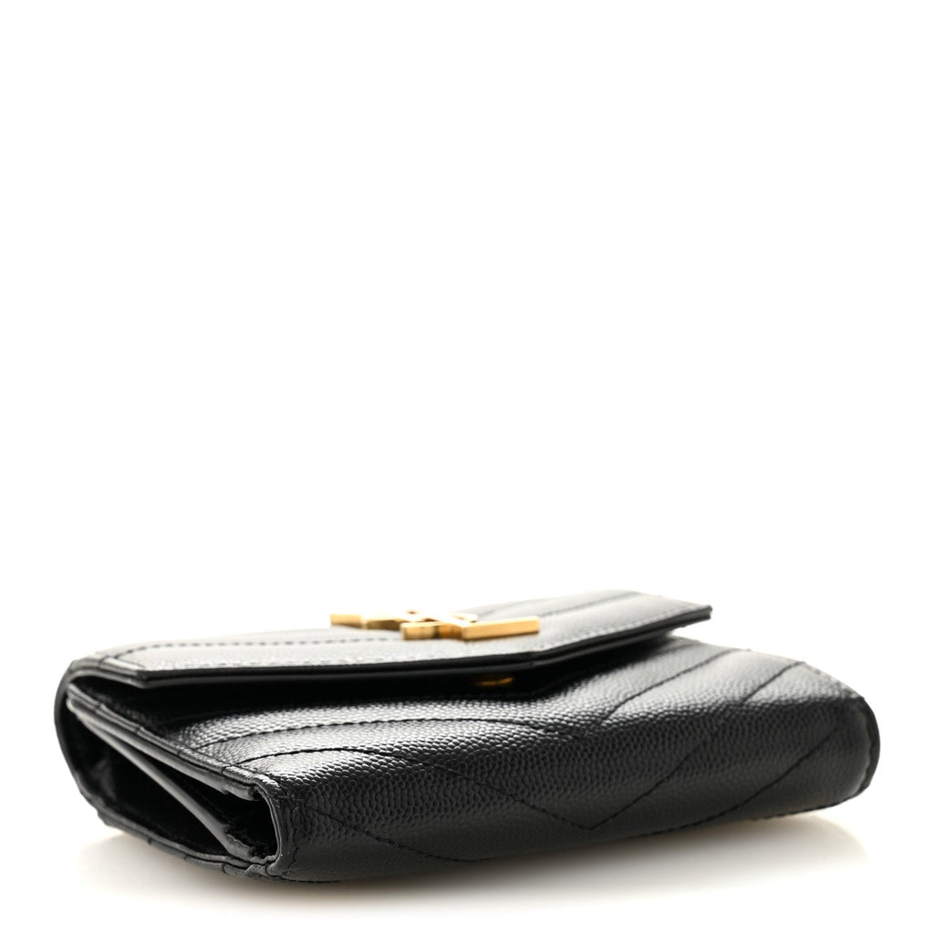 Grain De Poudre Matelasse Chevron Monogram Compact Tri Fold Wallet Black
