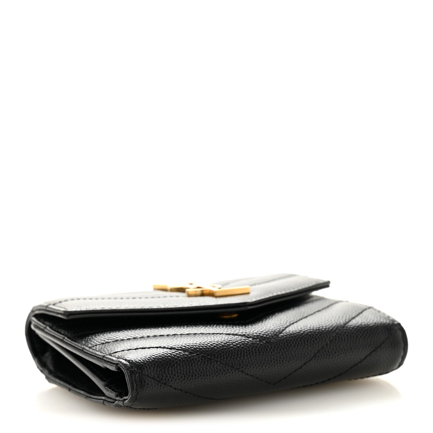 Grain De Poudre Matelasse Chevron Monogram Compact Tri Fold Wallet Black
