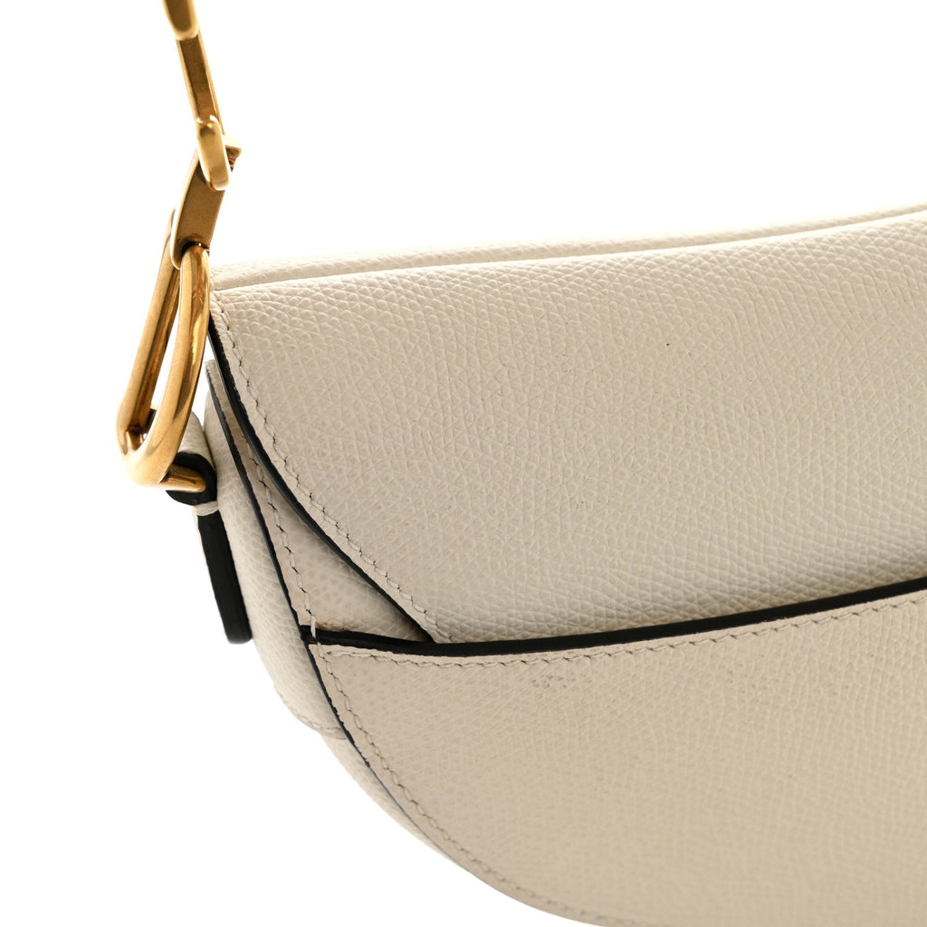 Grained Calfskin Mini Saddle Bag White