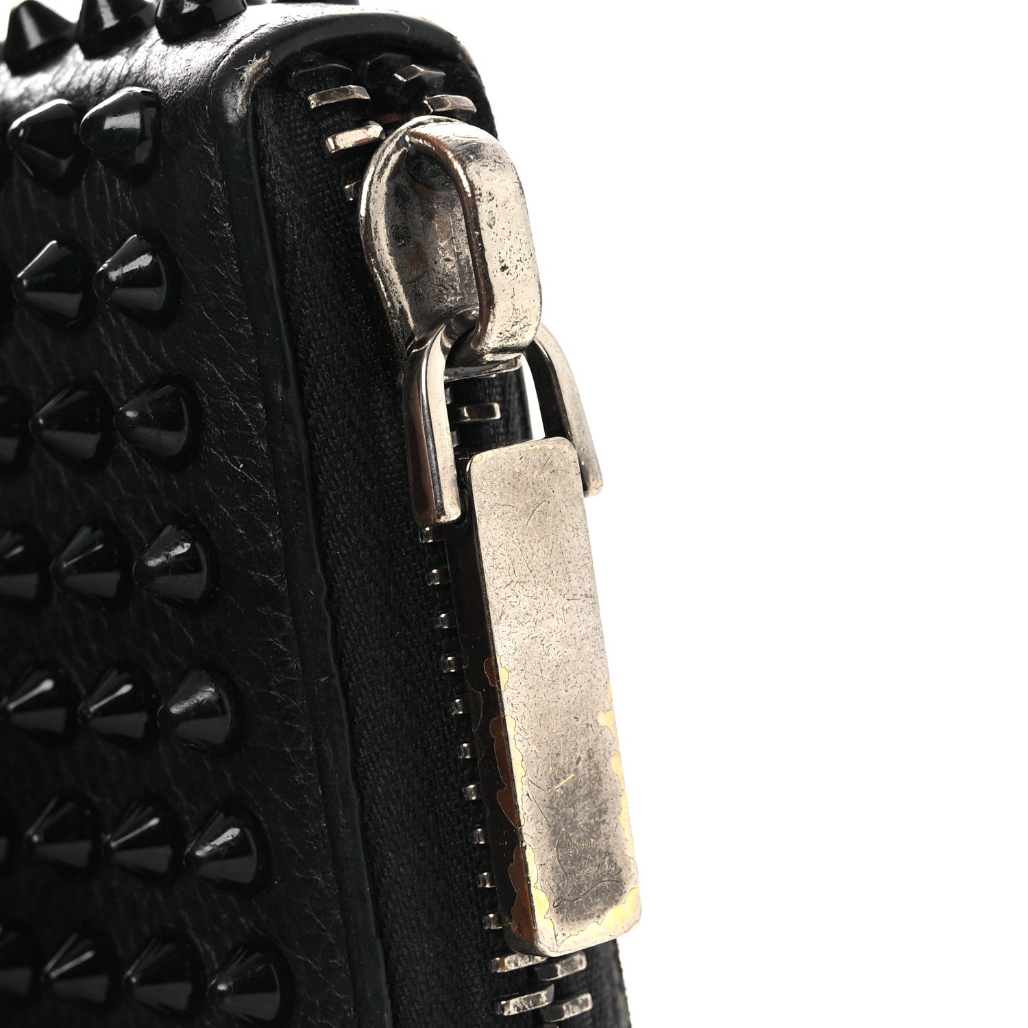 Calfskin Panettone Spiked Zip Around Wallet Black