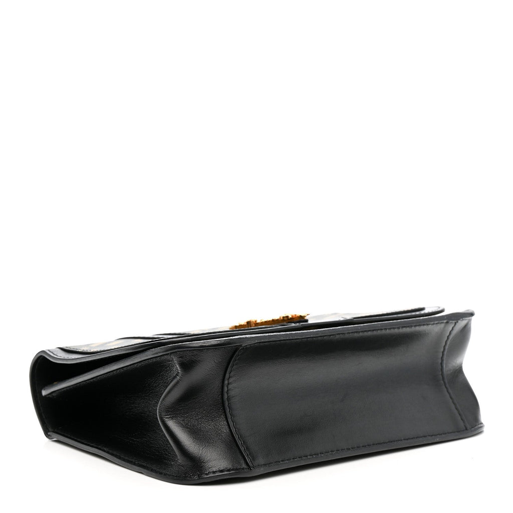Coated Canvas La Greca Signature Print Virtus Top Handle Shoulder Bag Black Khaki