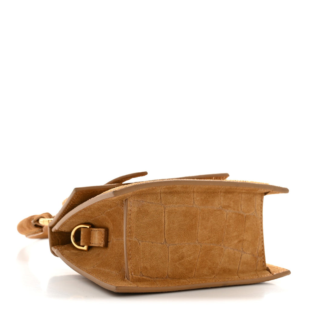 Suede Crocodile Embossed Le Chiquito Moyen Brown