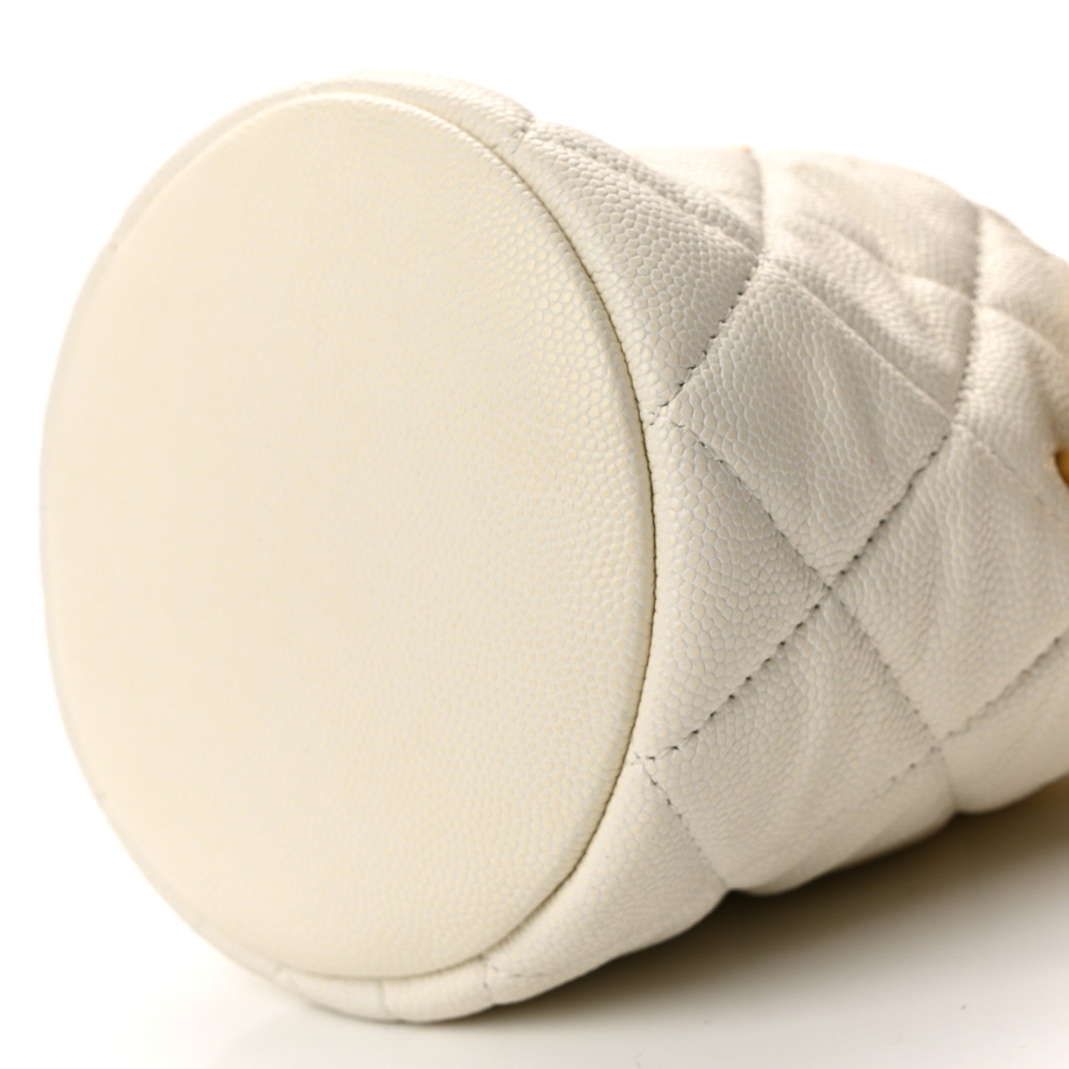 Caviar Quilted Coco First Bucket Clutch With Chain White