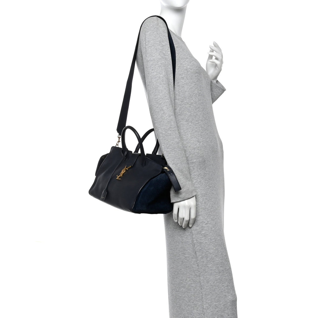 Calfskin Suede Small Monogram Downtown Cabas Navy Blue