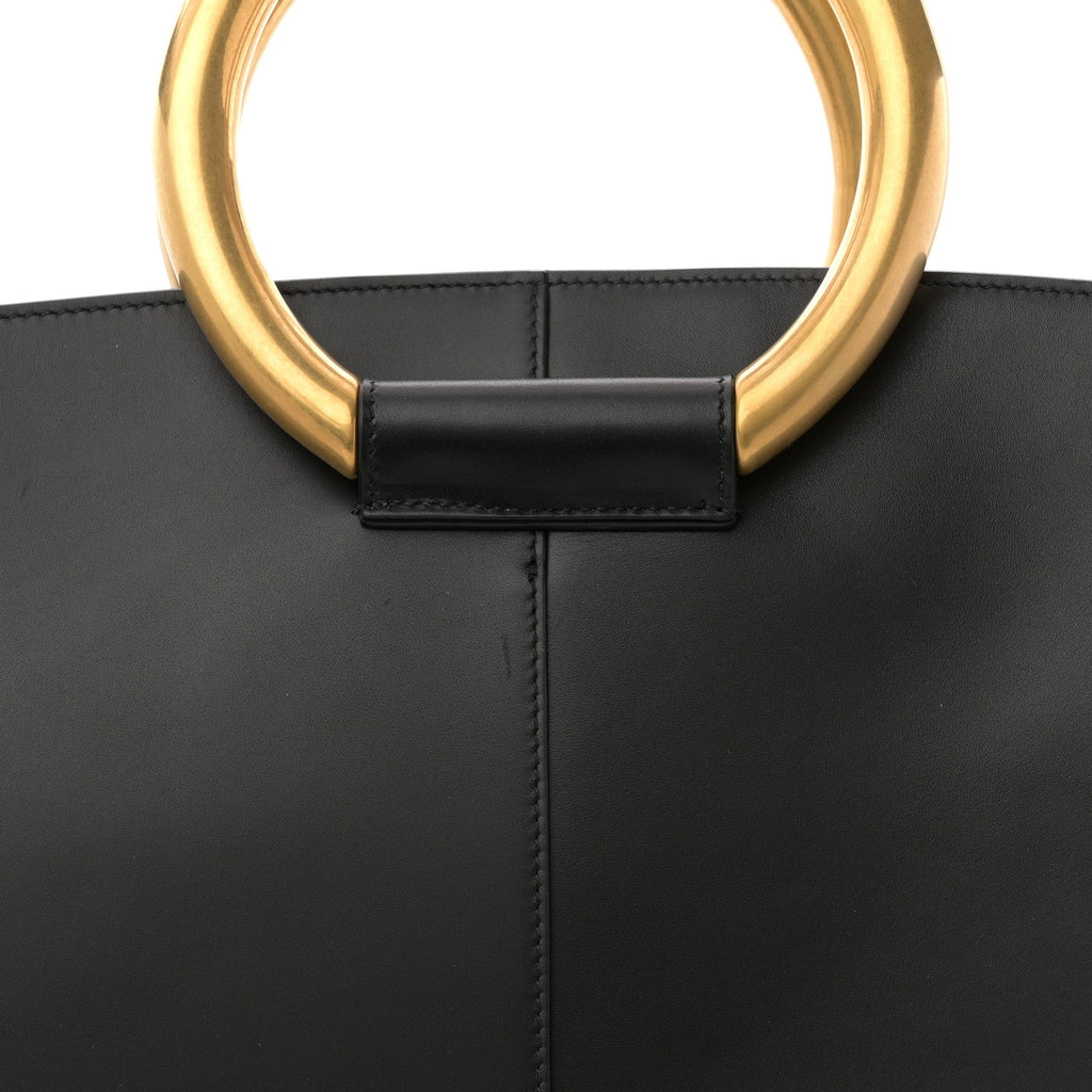 Smooth Calfskin Maxi Trapezoid Shopping Tote Black