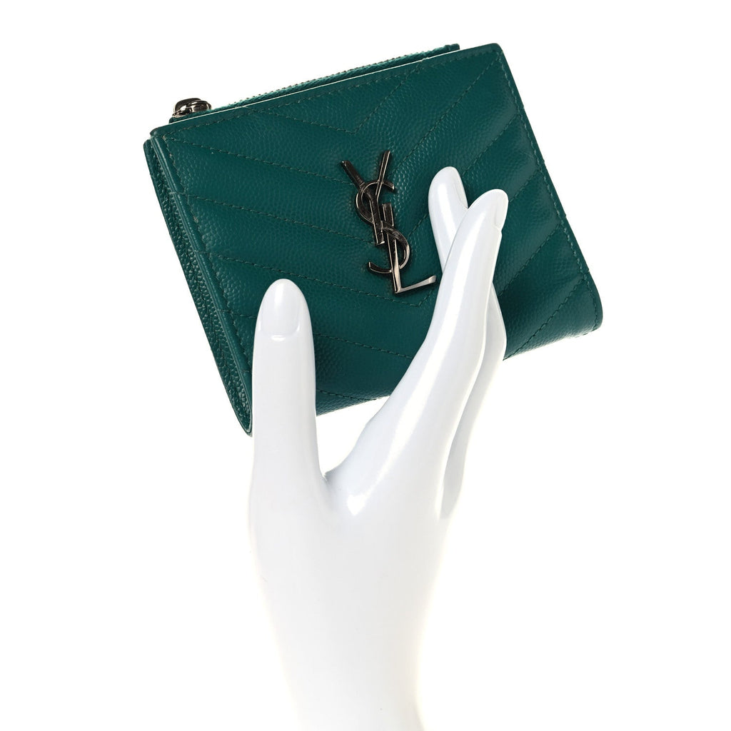 Grain De Poudre Matelasse Chevron Monogram Zipped  Case Malachite Green