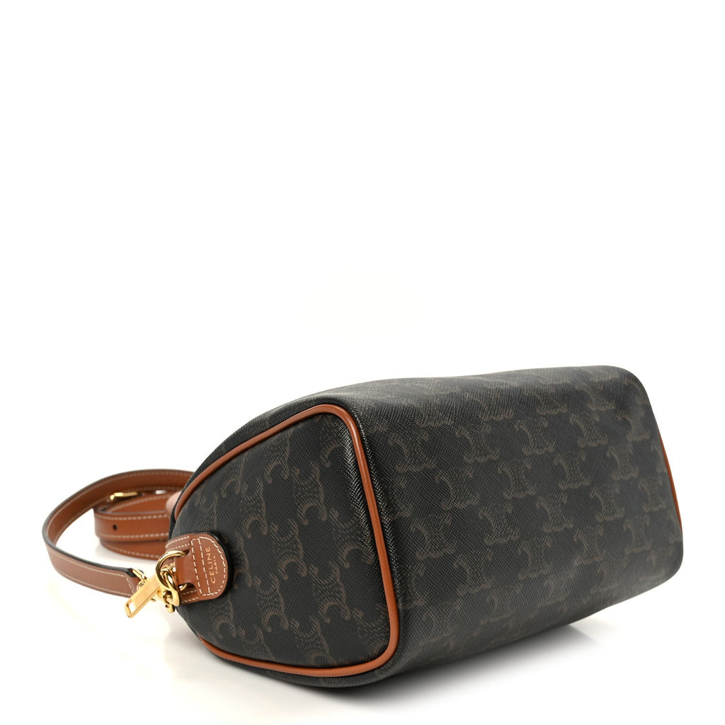 Triomphe Canvas Calfskin Small Boston Bag Tan