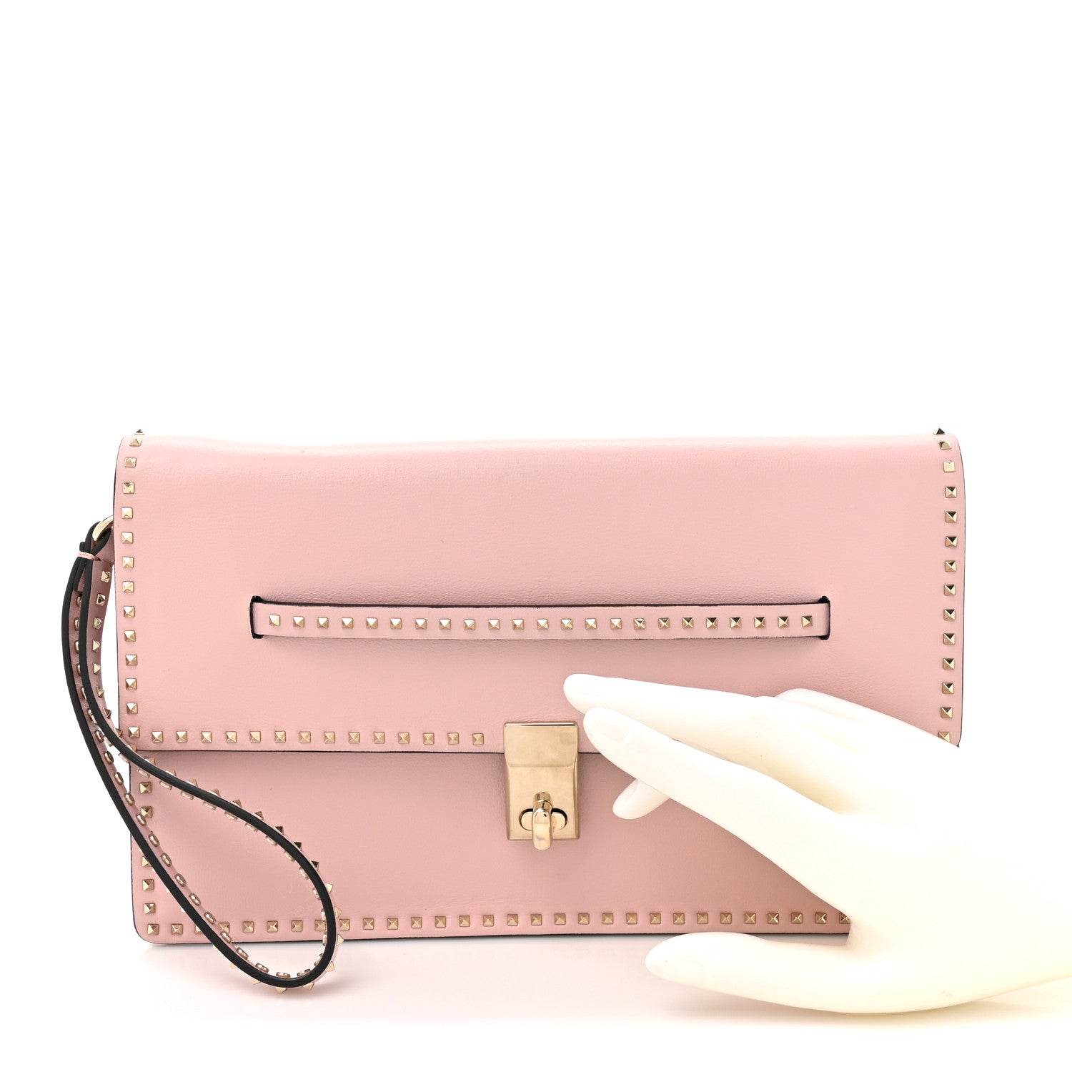 Nappa Micro Rockstud Wristlet Clutch Water Rose