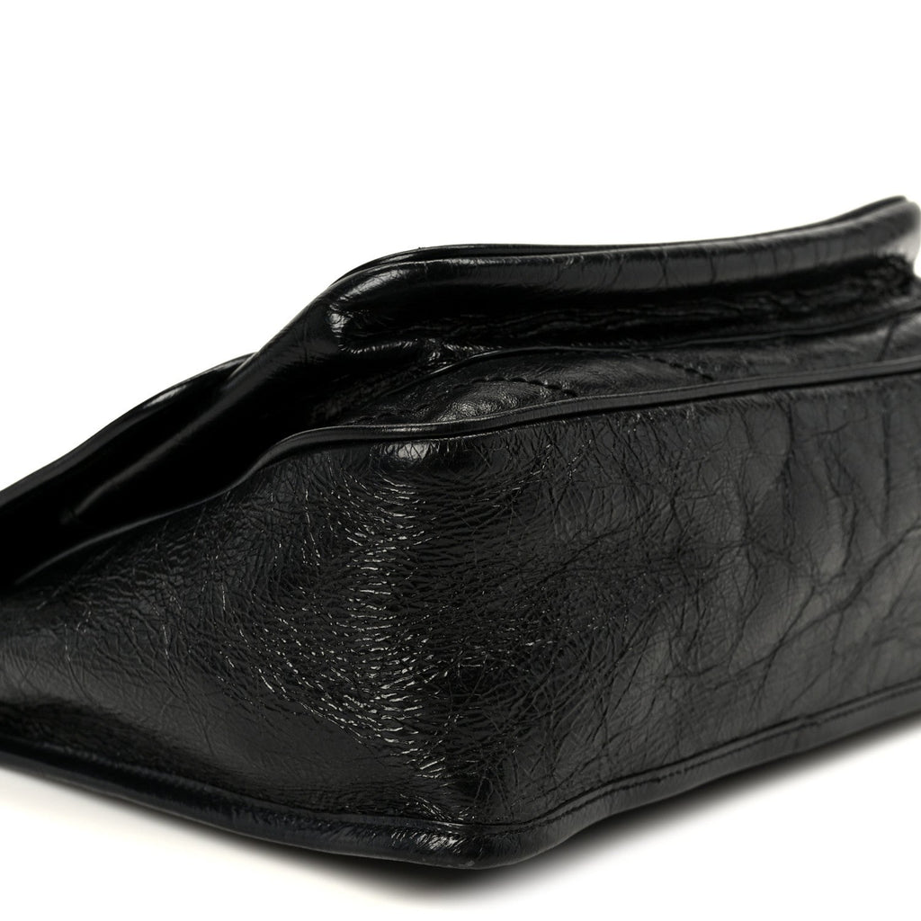 Crinkled Calfskin Matelasse Monogram Medium Niki Chain Satchel Black