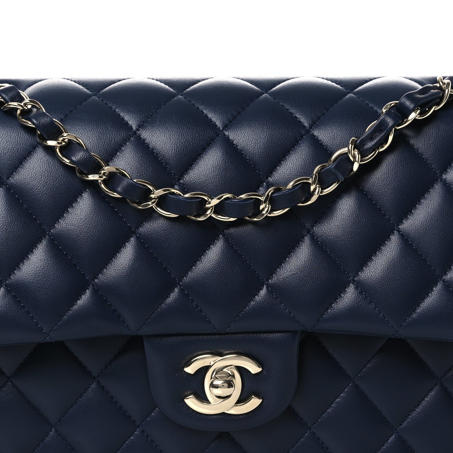 Lambskin Quilted Medium Double Flap Navy