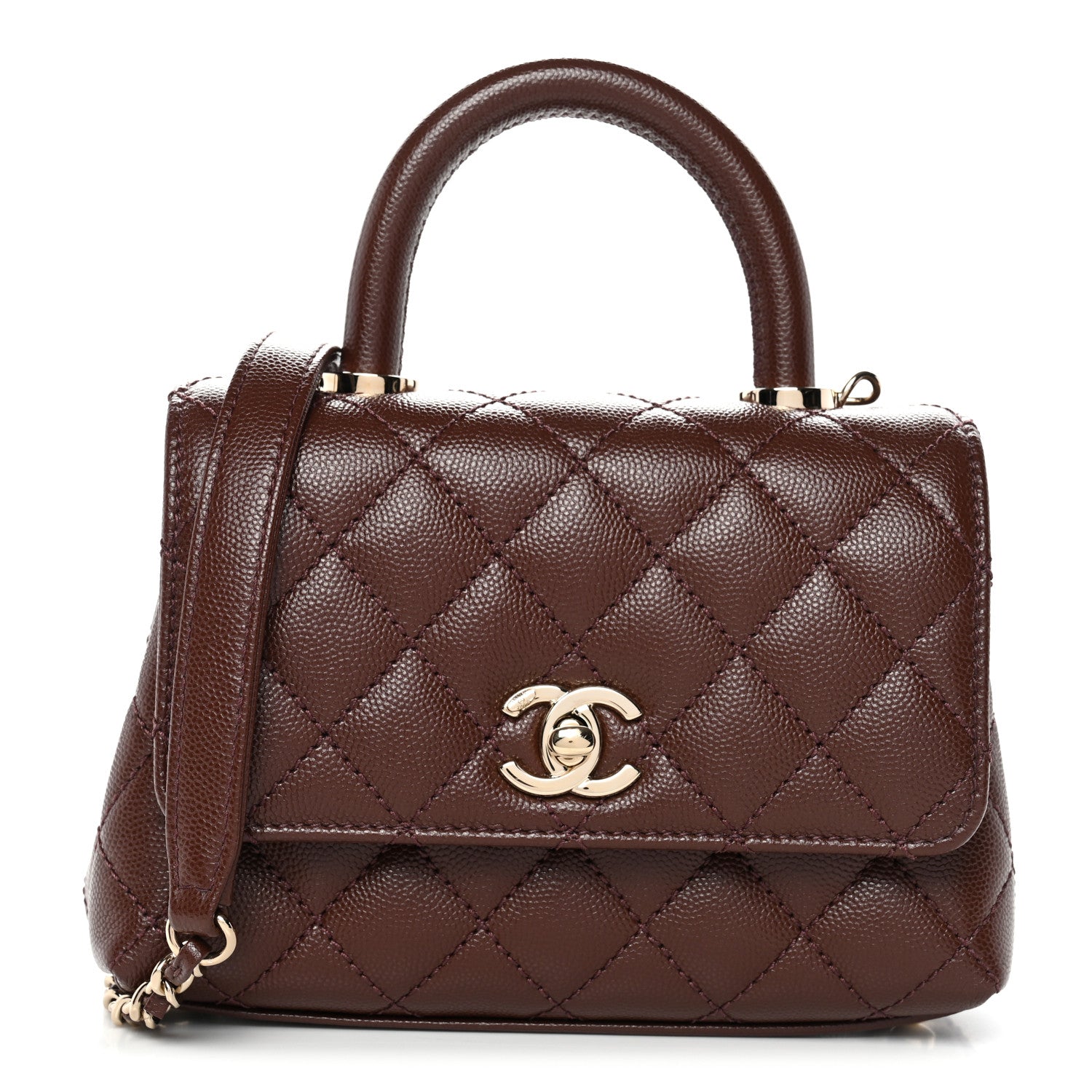 Caviar Quilted Extra Mini Coco Handle Flap Dark Brown