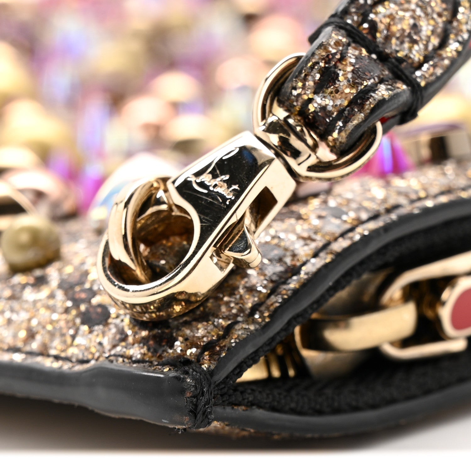 Metallic Snakeskin Embossed Spikes Loubiposh Clutch Gold Pink