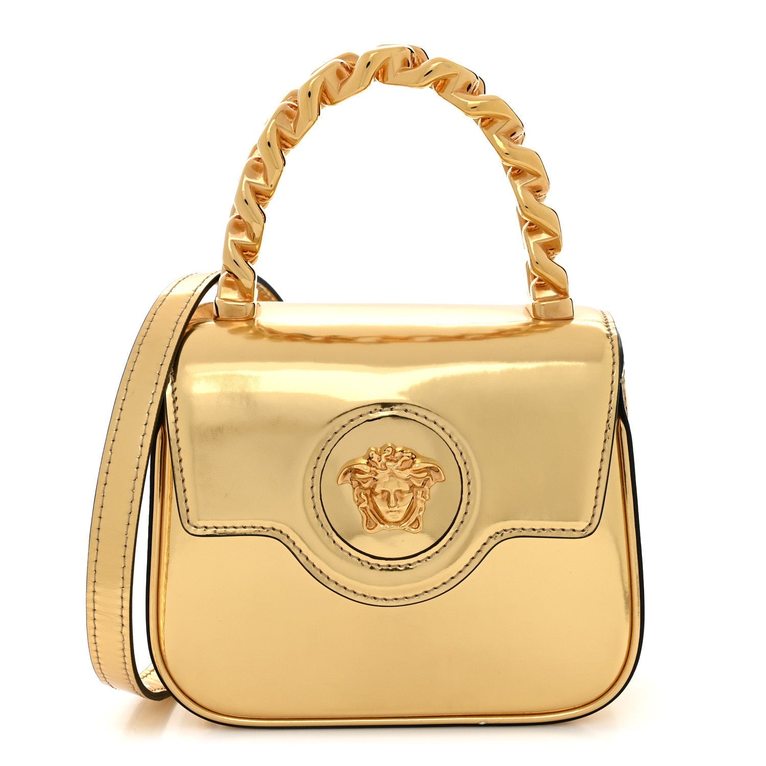 Metallic Calfskin Mini La Medusa Bag Gold